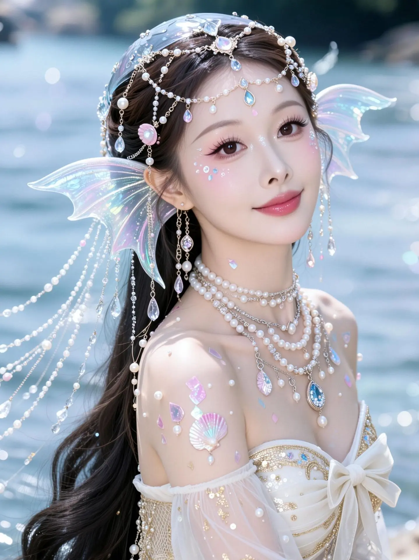 AI梦幻鲛人写真 ai创作 海边美人鱼写真 美人鱼写真 梦幻人鱼公主写真