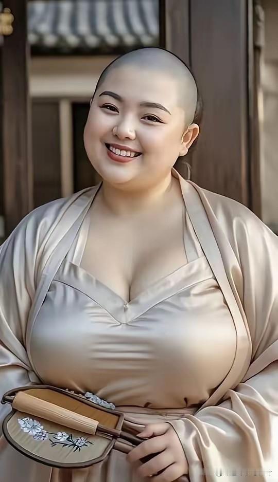 妇者风姿
她风采卓然，盈盈笑意轻勾唇角。光头她彰盈润之态，双耳轮廓清晰，丰满的胸