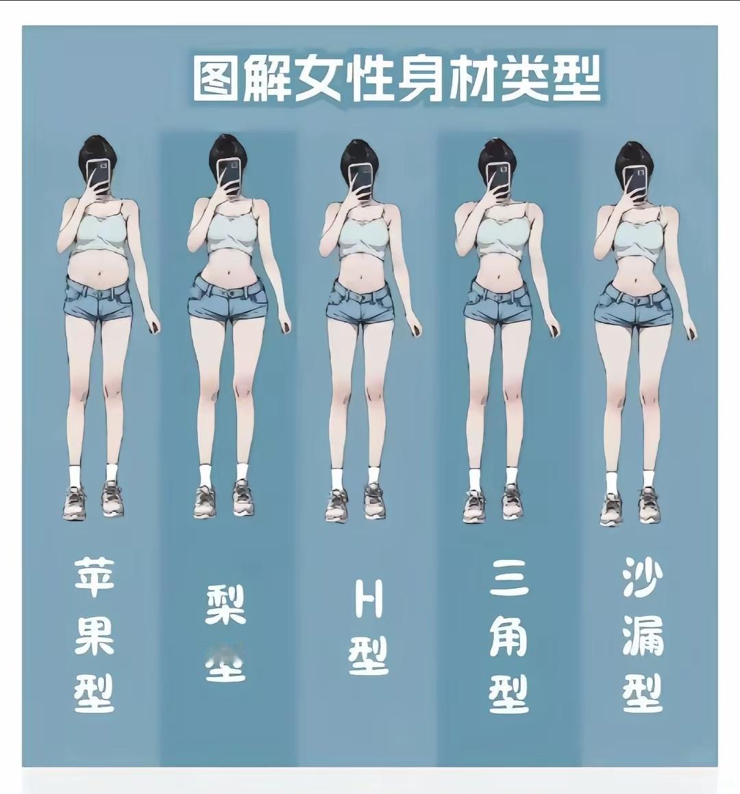 女性身材类型图解，苹果型、梨型、H型、三角型、沙漏型，你喜欢哪一种？😍