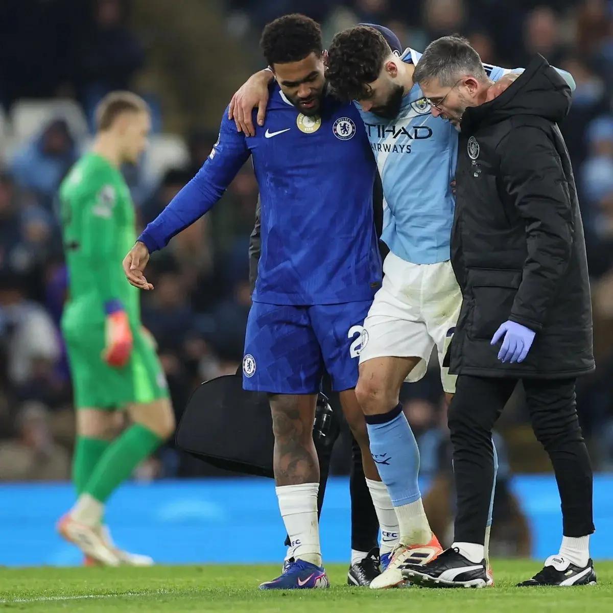 核心结论：曼城后防重创（格瓦迪奥尔赛季报销、迪亚斯3–4周），中场科瓦契奇三月中