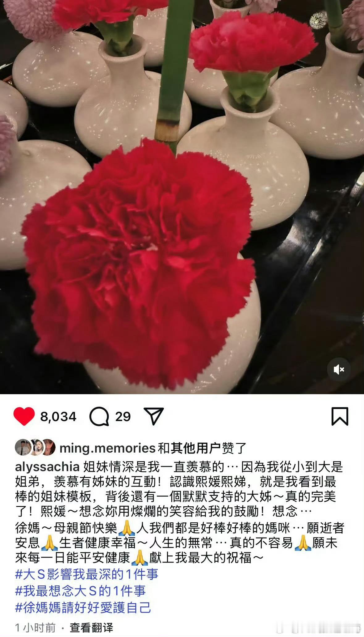 今天是汪小菲前妻大s去世百日，好多明星发文怀念她。 ​​​