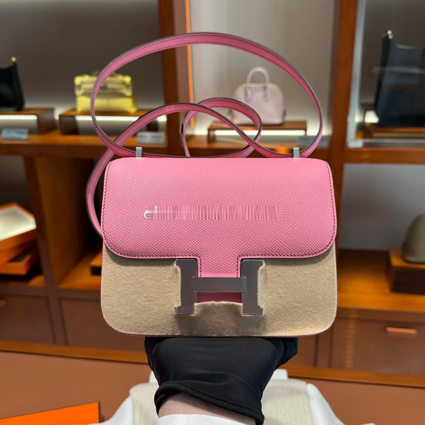 Costance Mini Epsom 5P樱花粉 银扣 爱马仕hermes