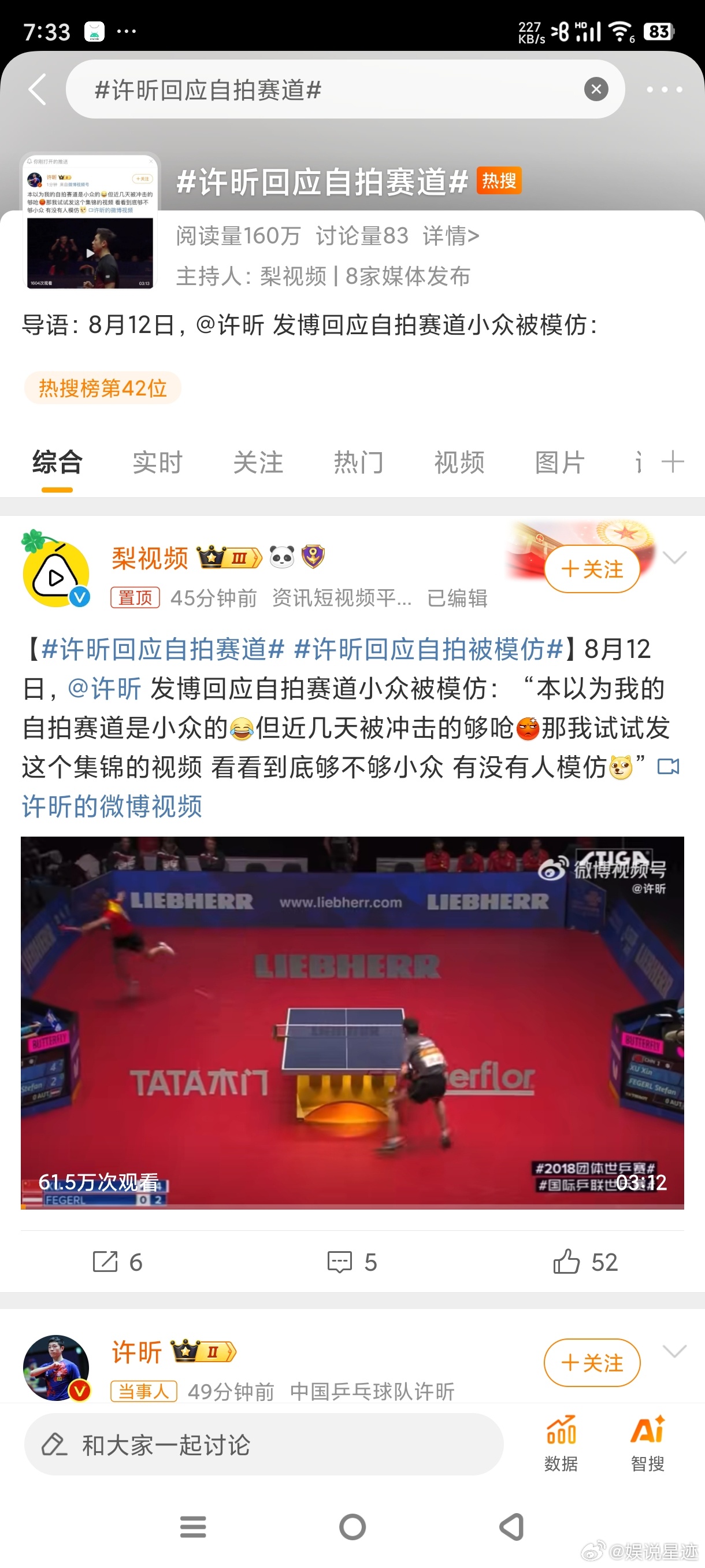 #许昕回应自拍赛道#许昕还是太全面了[doge]完全就是六边形战士啊！完美 ​​