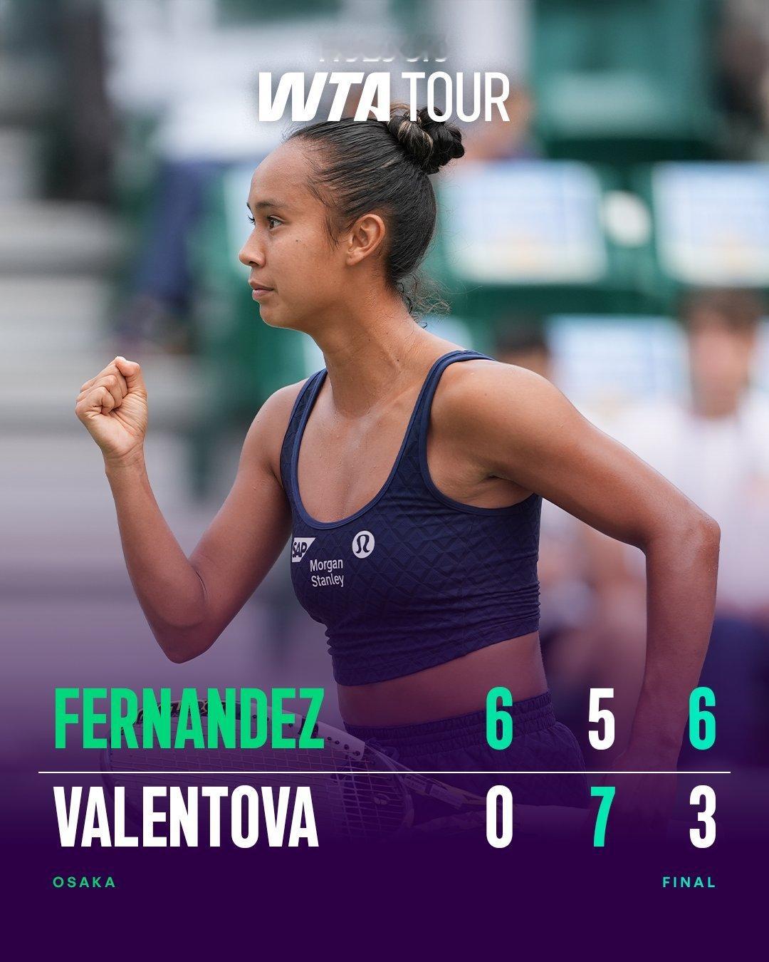 WTA250大阪决赛：费尔南德斯6-0、5-7、6-3击败捷克小将瓦伦托娃，斩获