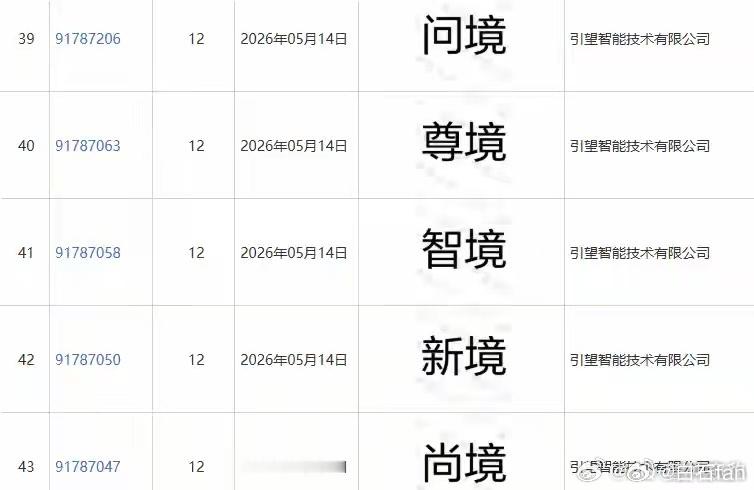 问境，尊境，智境，新境和尚境等五境商标被华为引望公司注册了。估计是防御性注册毕竟