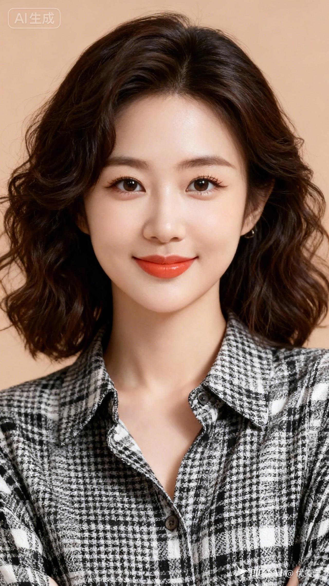 甜美少女风，红唇与卷发的完美搭配，时尚又迷人！