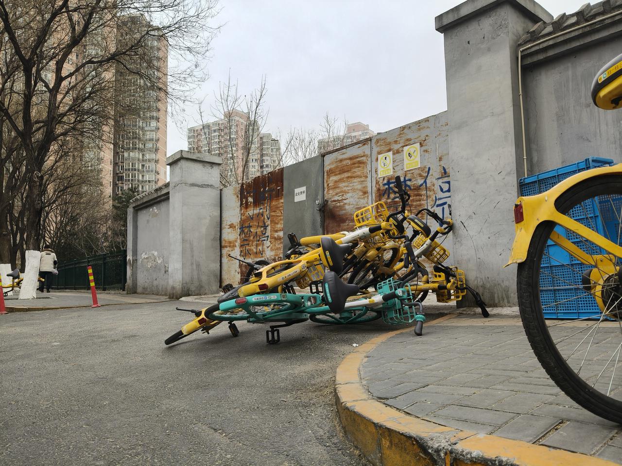 哈哈，小区门口的单车居然也跌罗汉了。这个大初五的真是壮观。
  不明白有些人为什