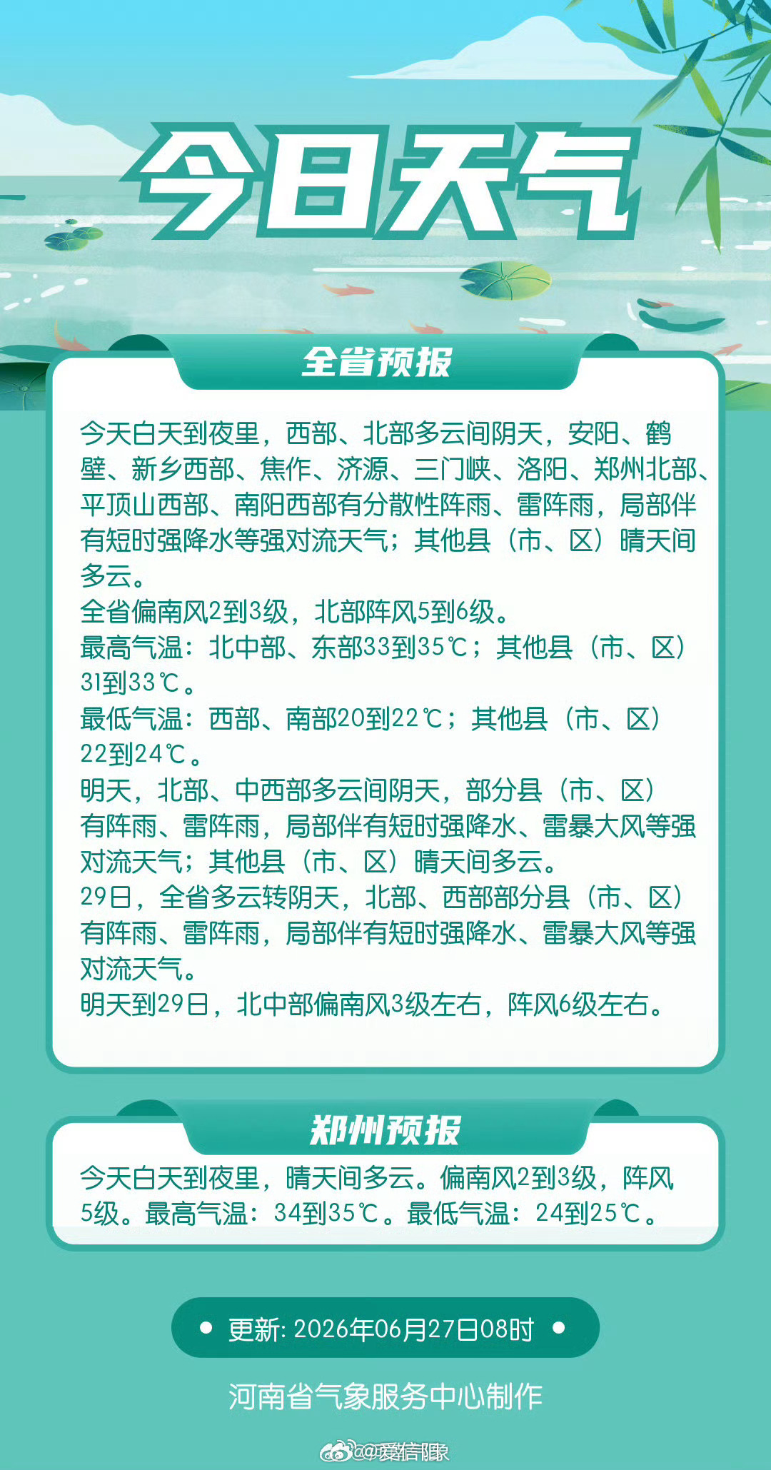 象妞说天气 【今日天气】今天白天到夜里，西部、北部多云间阴天，安阳、鹤壁、新乡西