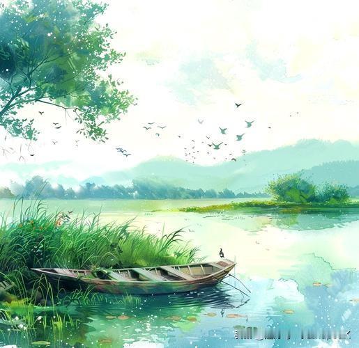 《野航》
——宋·苏泂
山青水绿思悠悠，
几处滩头复渡头。
任是无人竞来往，
不