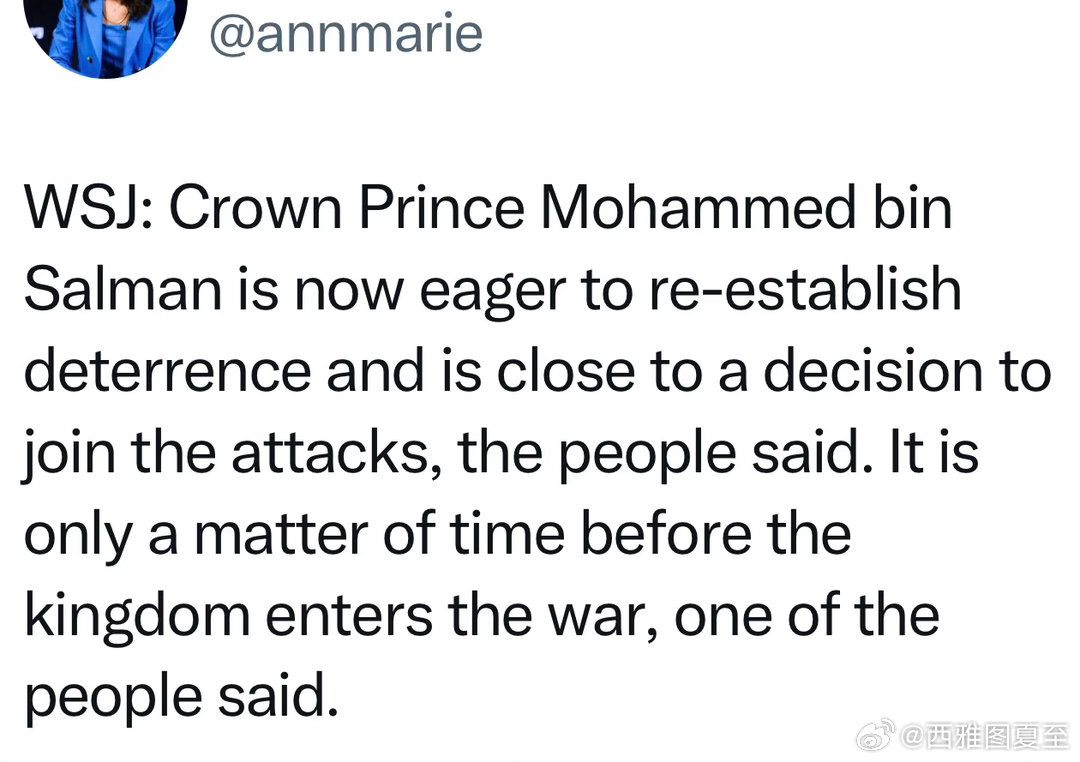 沙特王储很想重建威慑力，即将决定参与美以对伊朗的进攻，何时参战，只是时间问题 