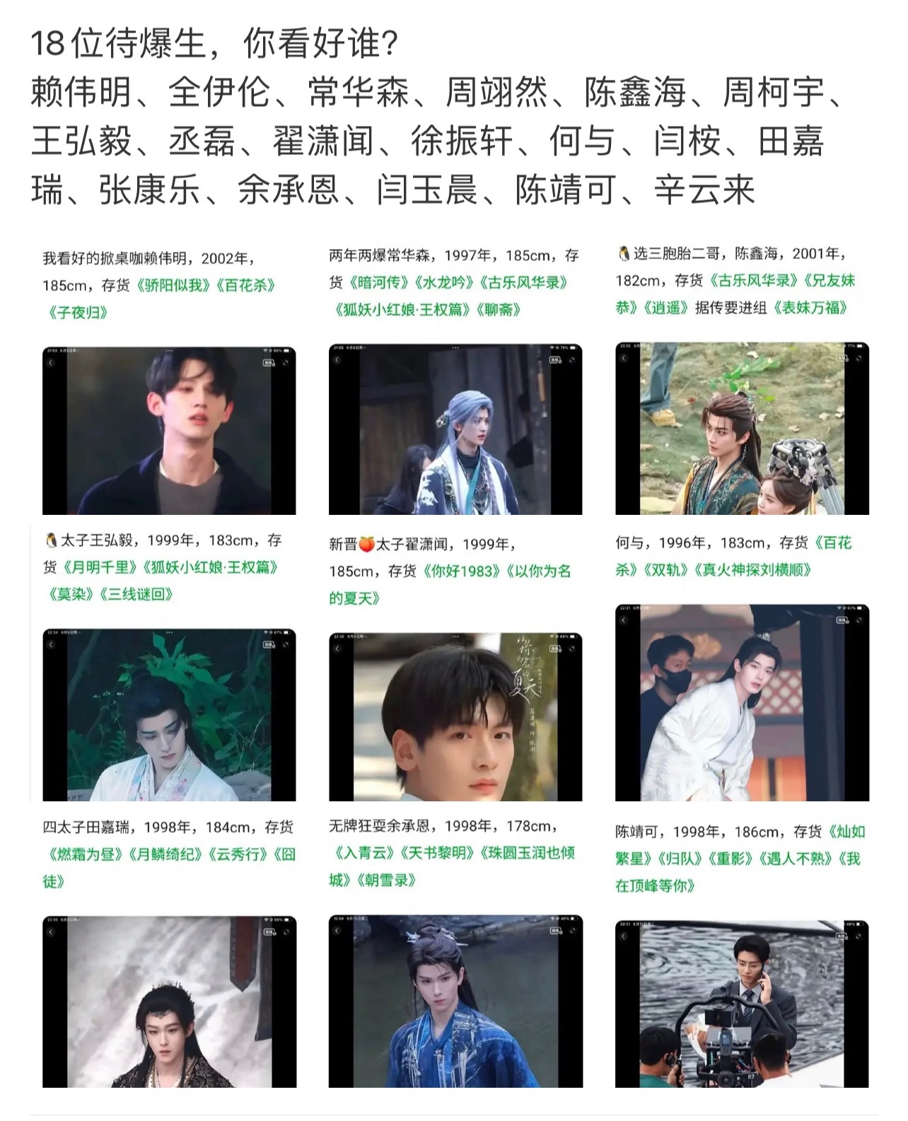 好多待爆🥜，只认识常华森，周柯宇，翟潇闻，丞磊，田嘉瑞...周翊然本来不认识，