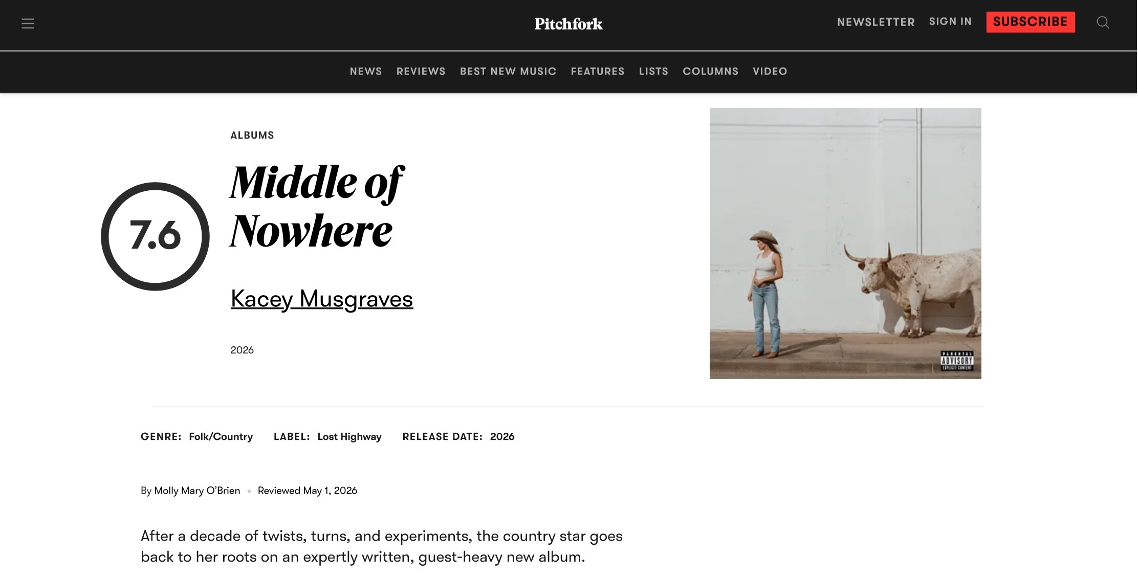 【乐评速递】Kacey Musgraves 第六张录音室专辑『Middle of