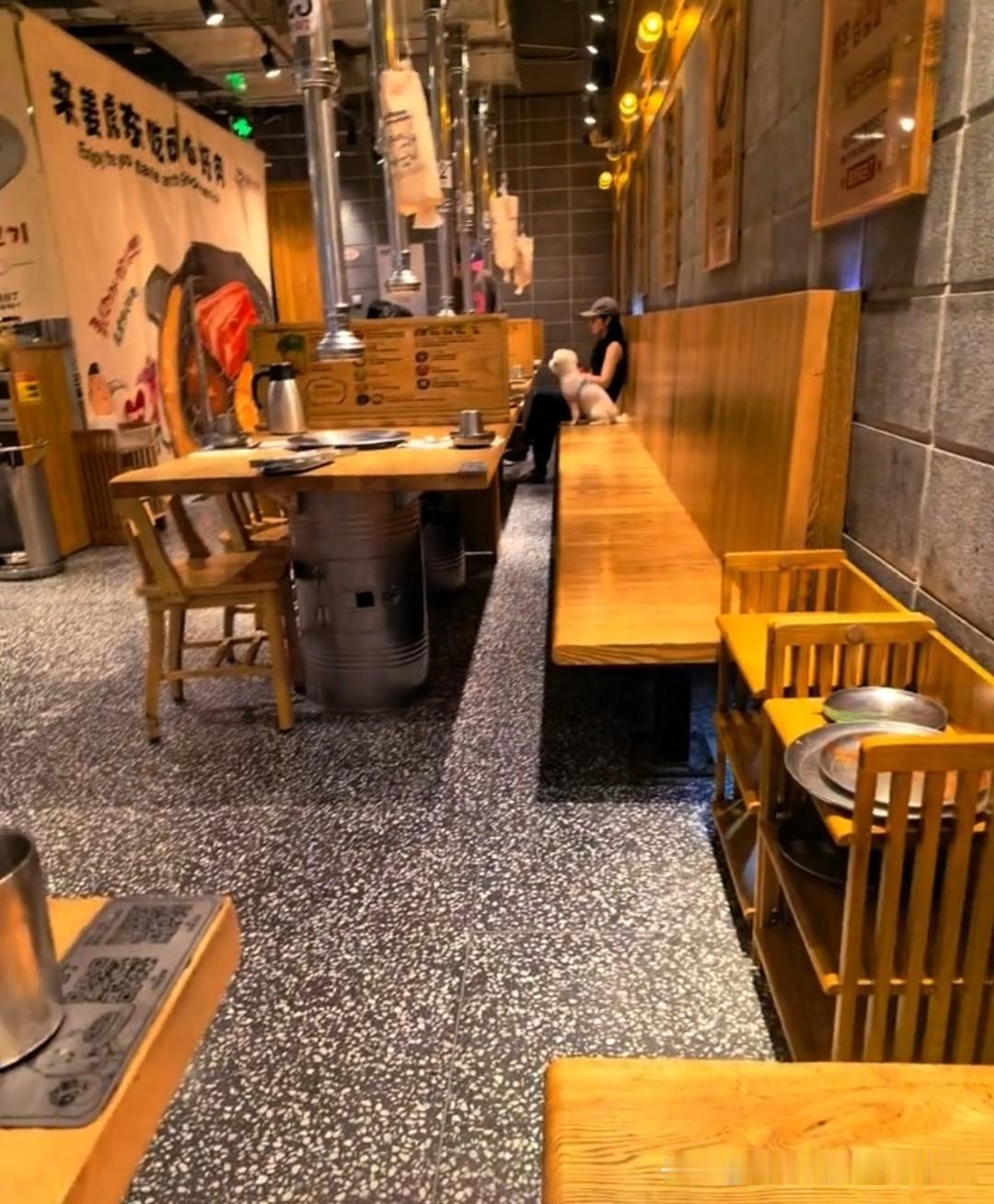 这是武汉的网友在恒隆广场的姜虎东店里拍到的一幕，一只奶白色的小泰迪端正地坐在软包