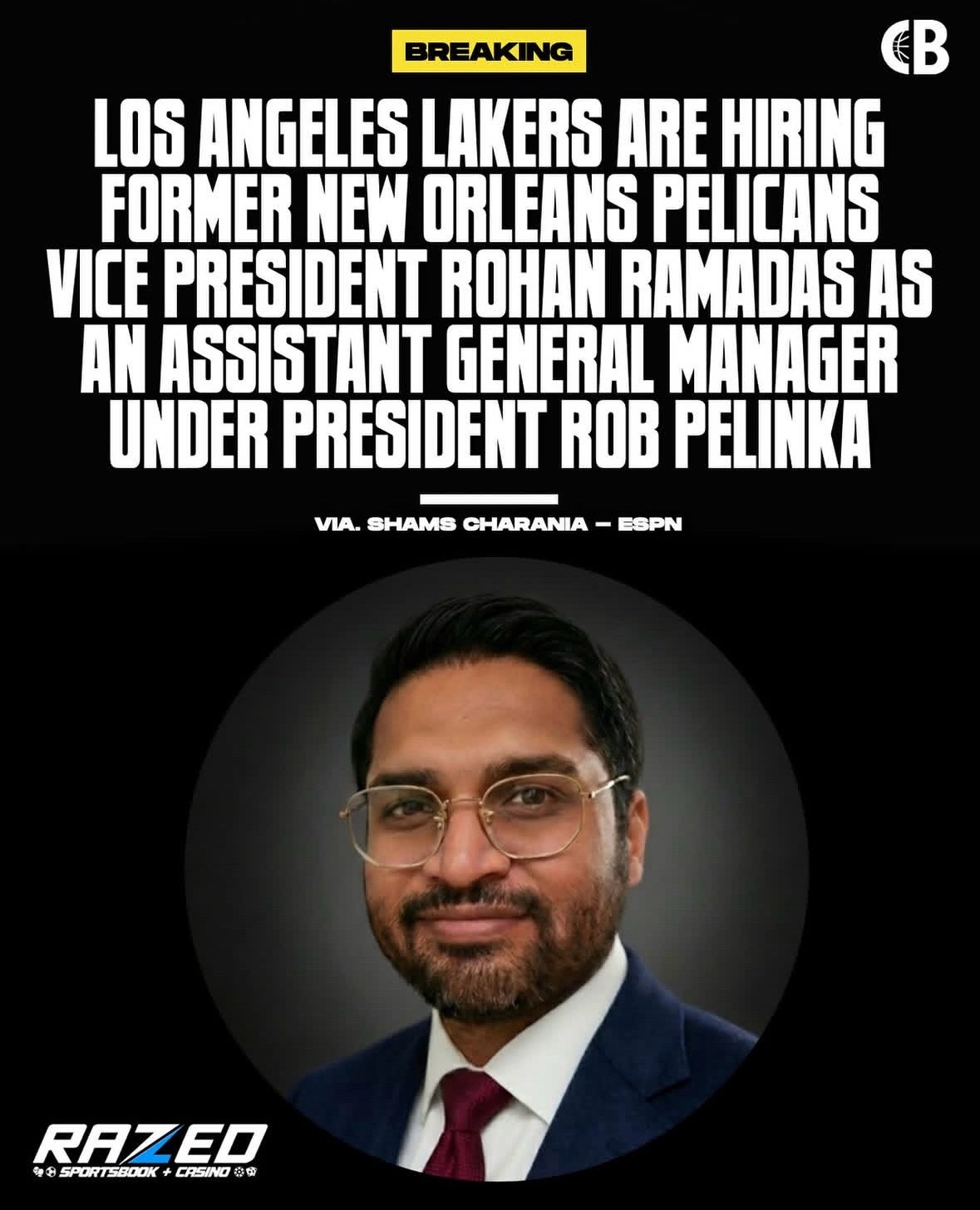 湖人队新任助理总经理Rohan Ramadas，是一名数据分析与航天技术领域的专