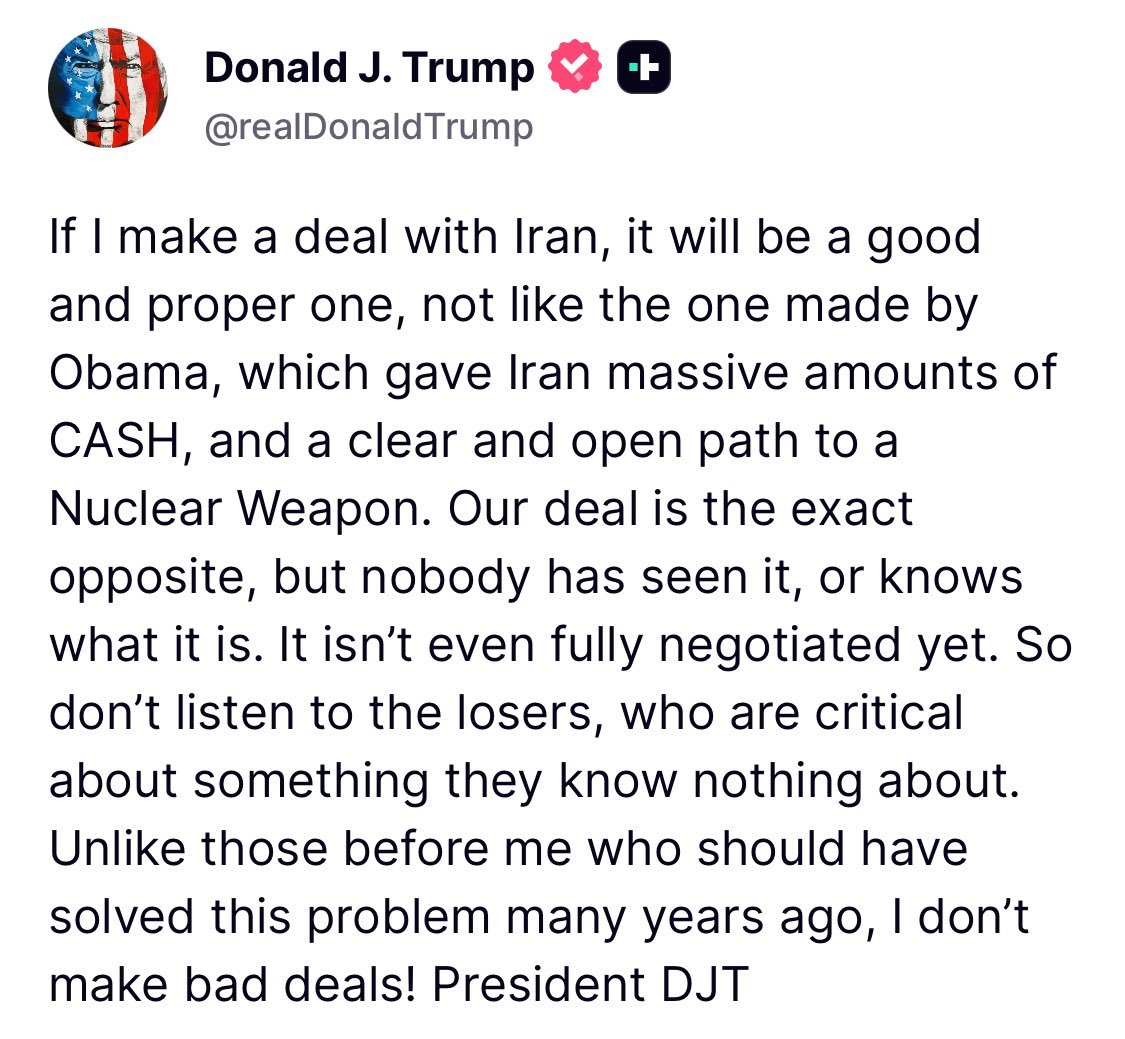 Trump：“如果我与伊朗达成协议，它将是一个良好且适当的协议。不像奥巴马所签署