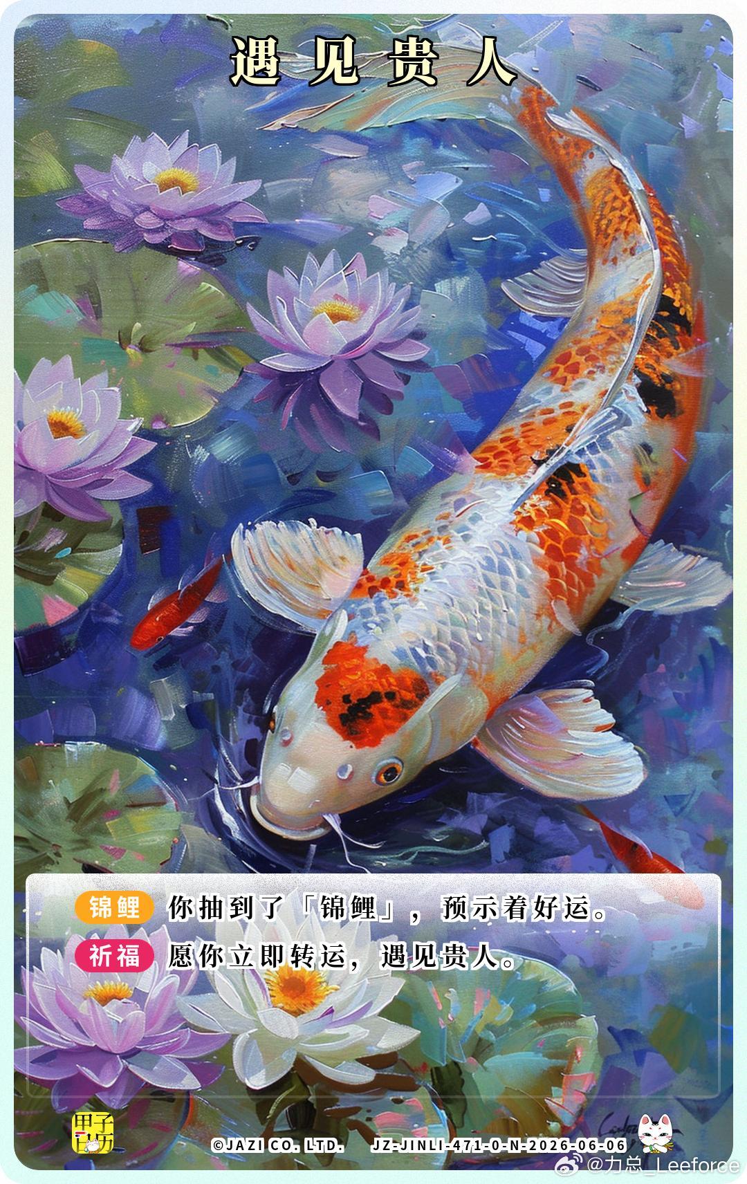 锦鲤 愿你立即转运，遇见贵人。 