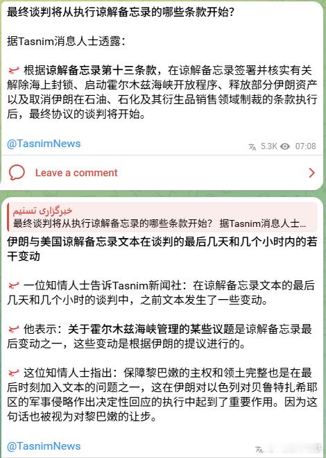 梅尔斯通讯社放出的14条款谅解备忘录草案细节和上次的一样网页链接：1- 在包括黎