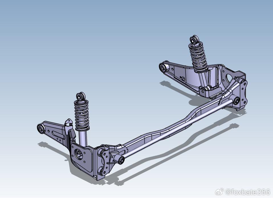 关刀纵臂整体桥，但是车辆在纵臂上，不是在桥上。。。