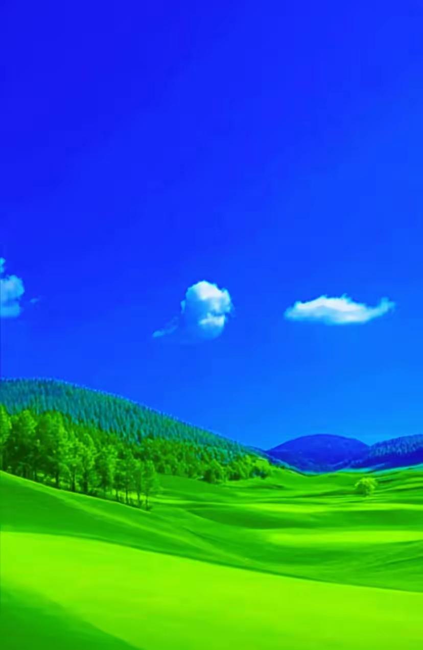 蓝天白云下的翠绿草原，大自然的调色盘