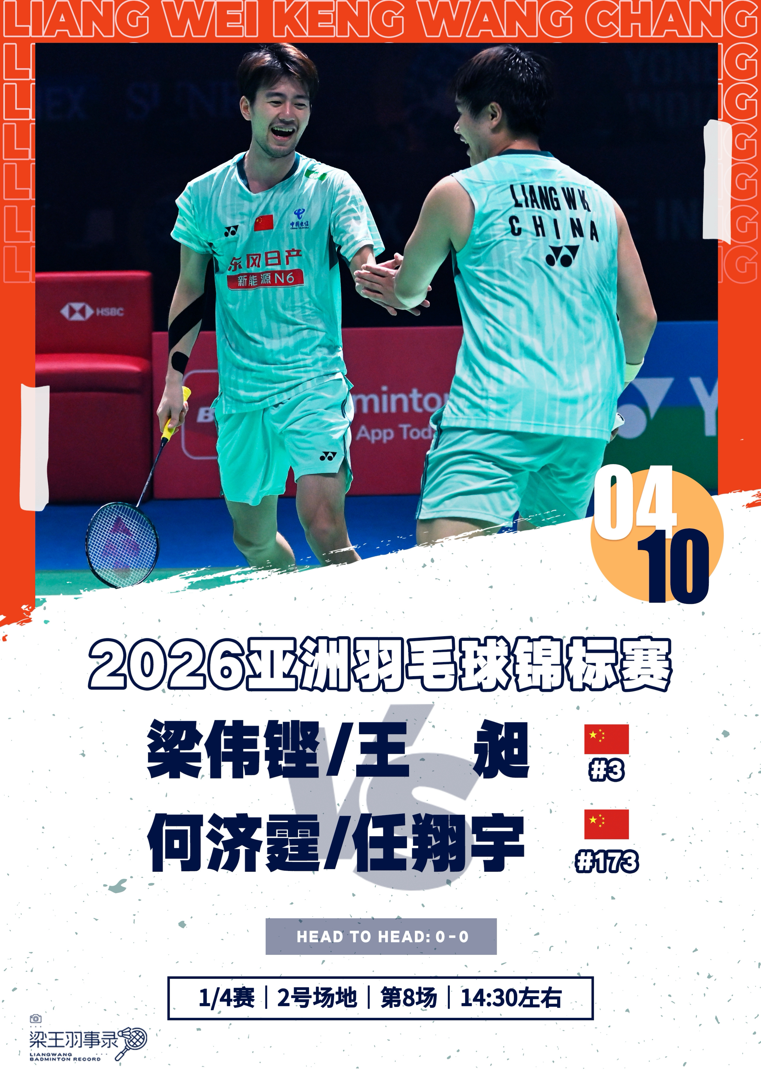 梁王驾到梁王组合 梁王加油 - 赛程预告 - 2026亚洲羽毛球锦标赛20260