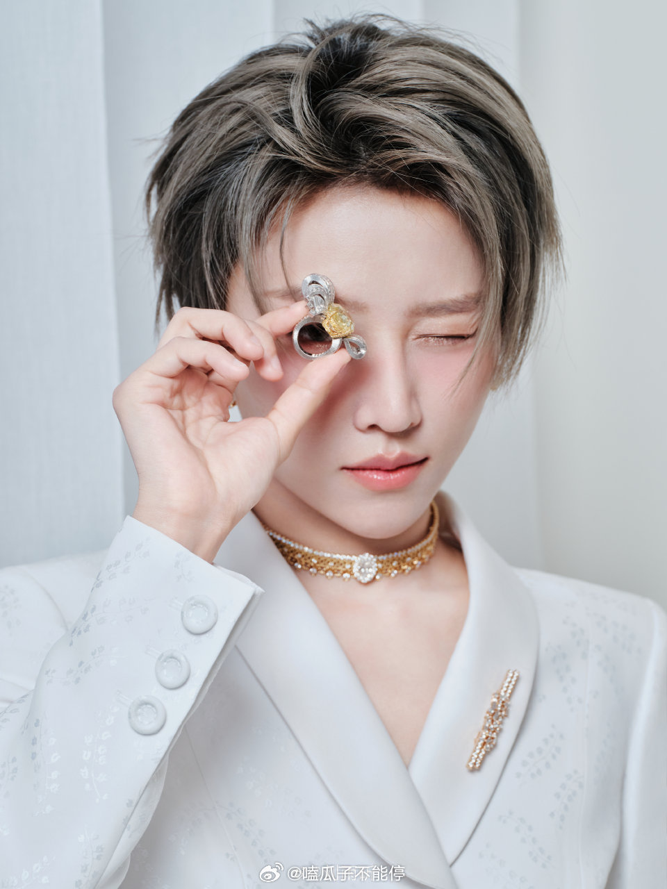 刘雨昕参加品牌活动，戴的珠宝有那——么大