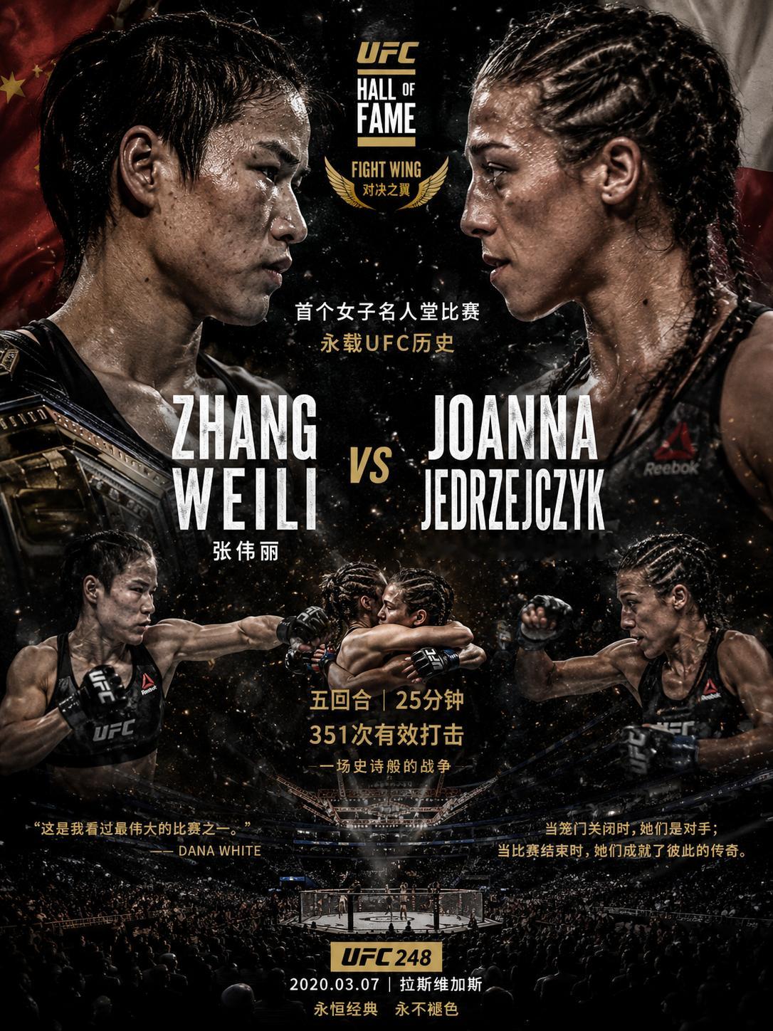 2020年3月8日UFC248赛后，UFC总裁白大拿说:这绝对是一场名人堂级别的