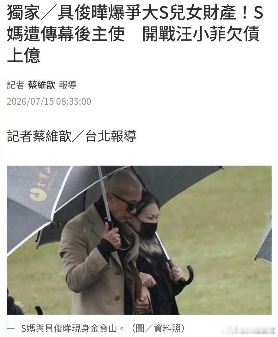 曝大S手机写的遗嘱徐家不认 曝大S生前用手机写了资产分配，说是给两个孩子、光头具