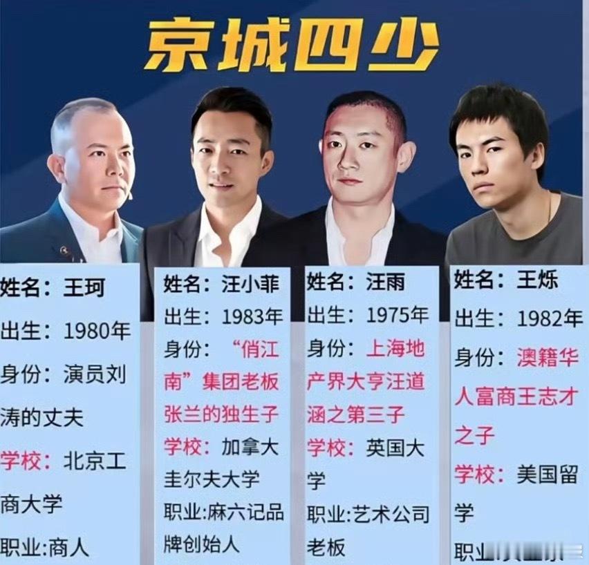 汪雨回应京城四少称号汪雨回应“京城四少”称号，表示自己不洗这个称号，也不想占用公