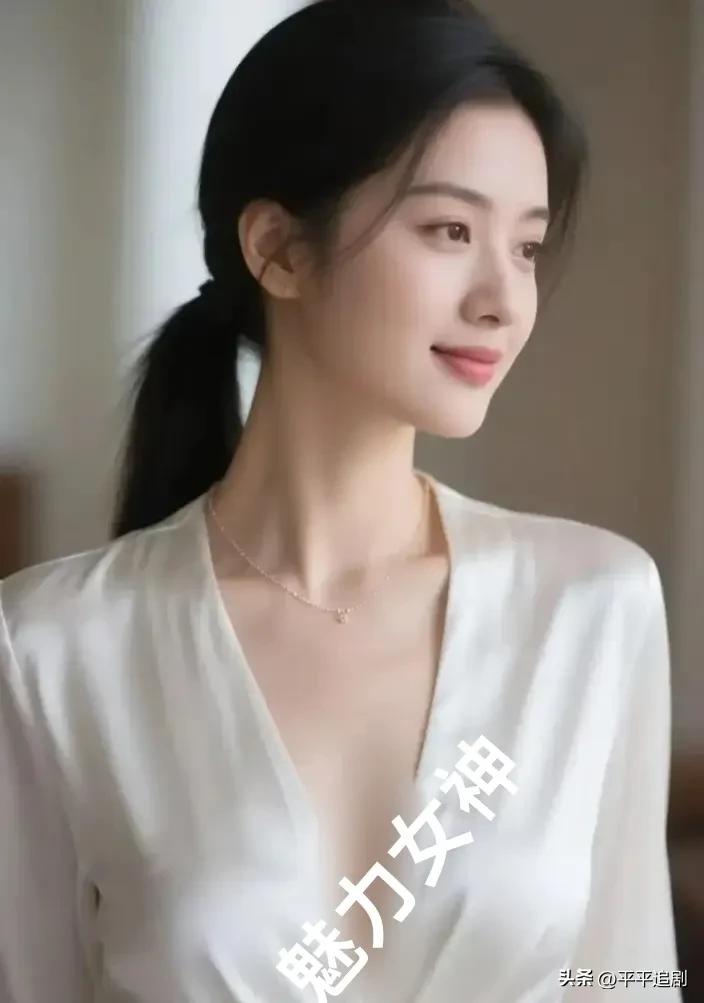 缎面白衫裹着软光，细链轻垂颈间，马尾扬起的弧度里，笑意漫成了一室温柔。
美女魅力