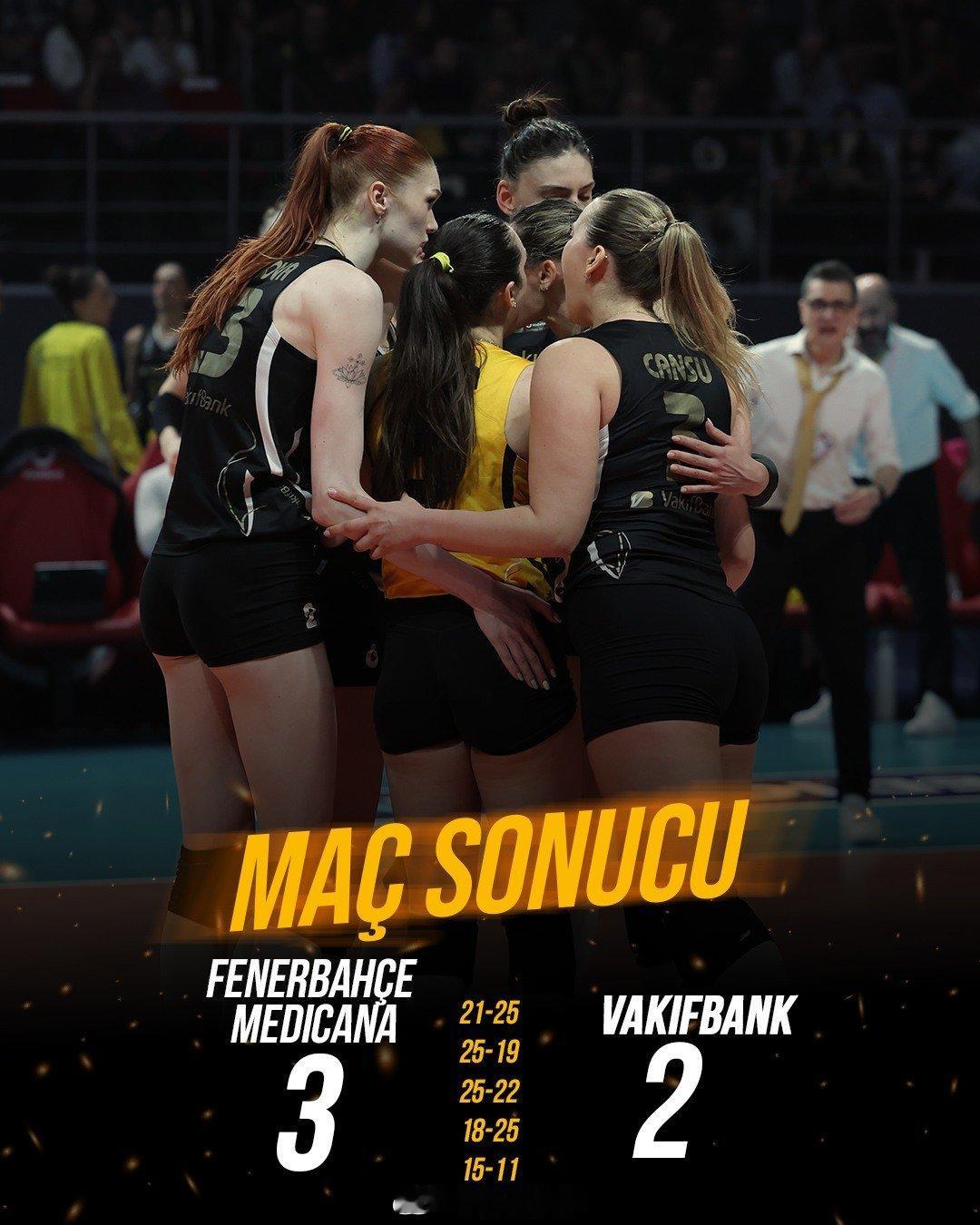 刚刚结束的2025-2026女排土超 决赛第四场，费内巴切以3-2战胜瓦基弗银行