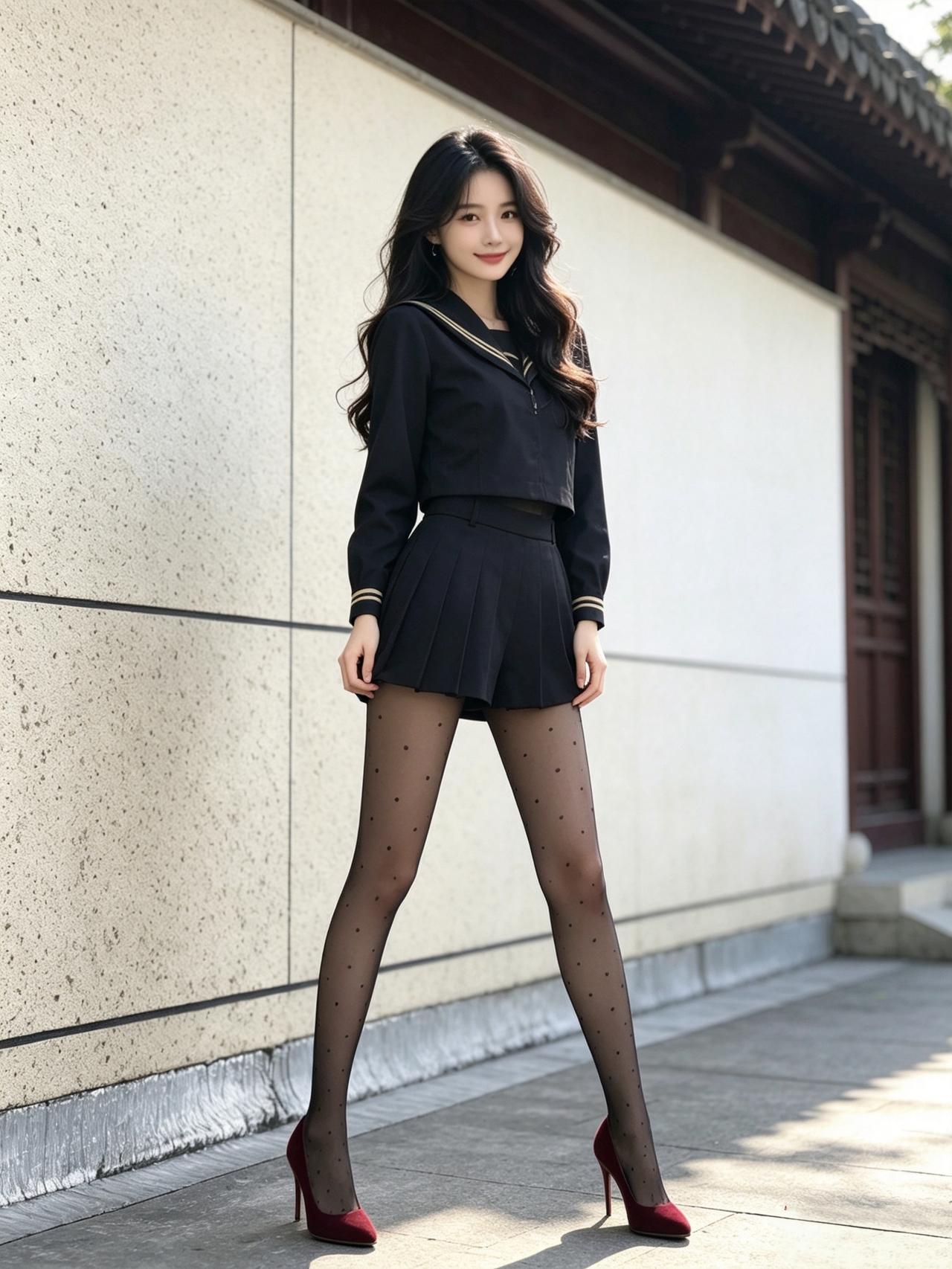 女人如何穿出含蓄的性感? 俏皮水手服遇上波点丝袜，红高跟鞋点亮复古风，阳光下的每