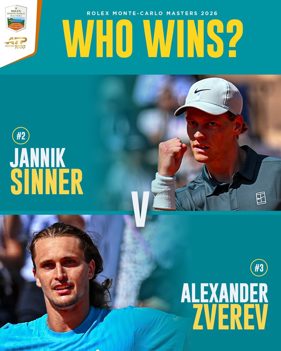 兹维列夫vs辛纳！怎么又又又是你ATP蒙特卡洛大师赛1/4决赛，辛纳凭借两次高效