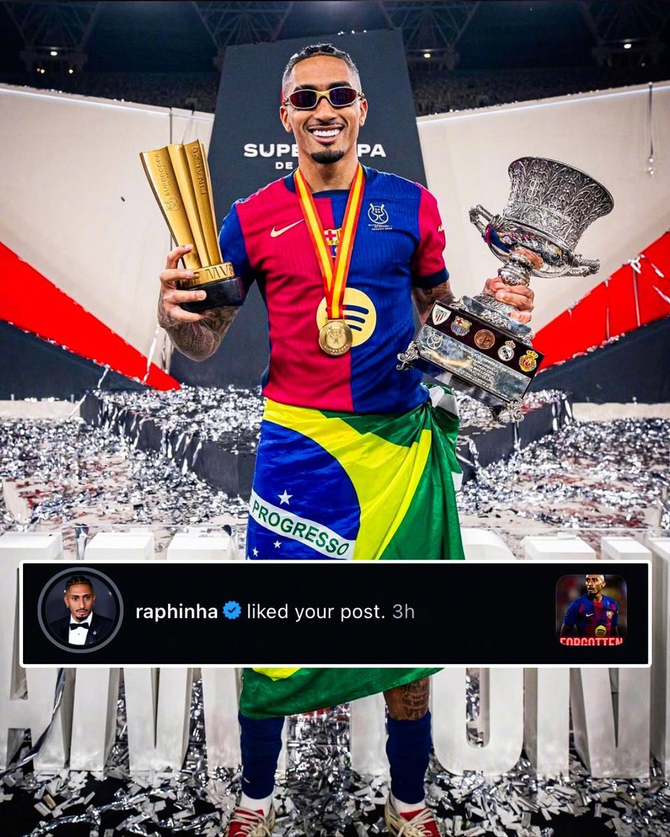 拉菲尼亚“点赞”了我们昨天在Instagram上发布的关于他落选FIFPro世界