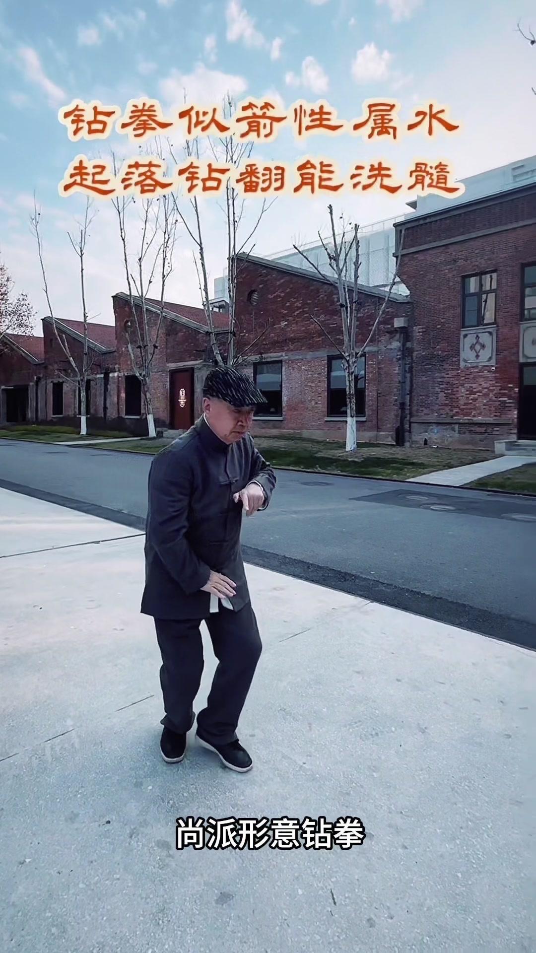 尚派形意钻拳以钻拳似电、形意水行为核心，区别于其他派别。前手挂搂破势，后手旋钻穿