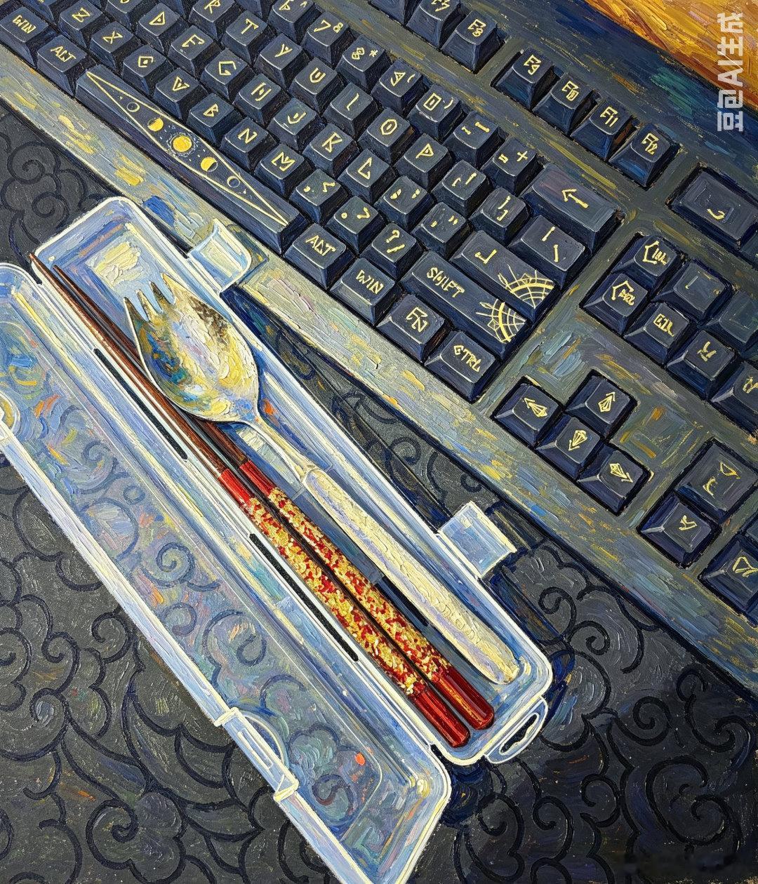 有的时候和小伙伴在外面约饭带的餐具，贝壳碎的筷子和纯钛叉勺一体的勺。