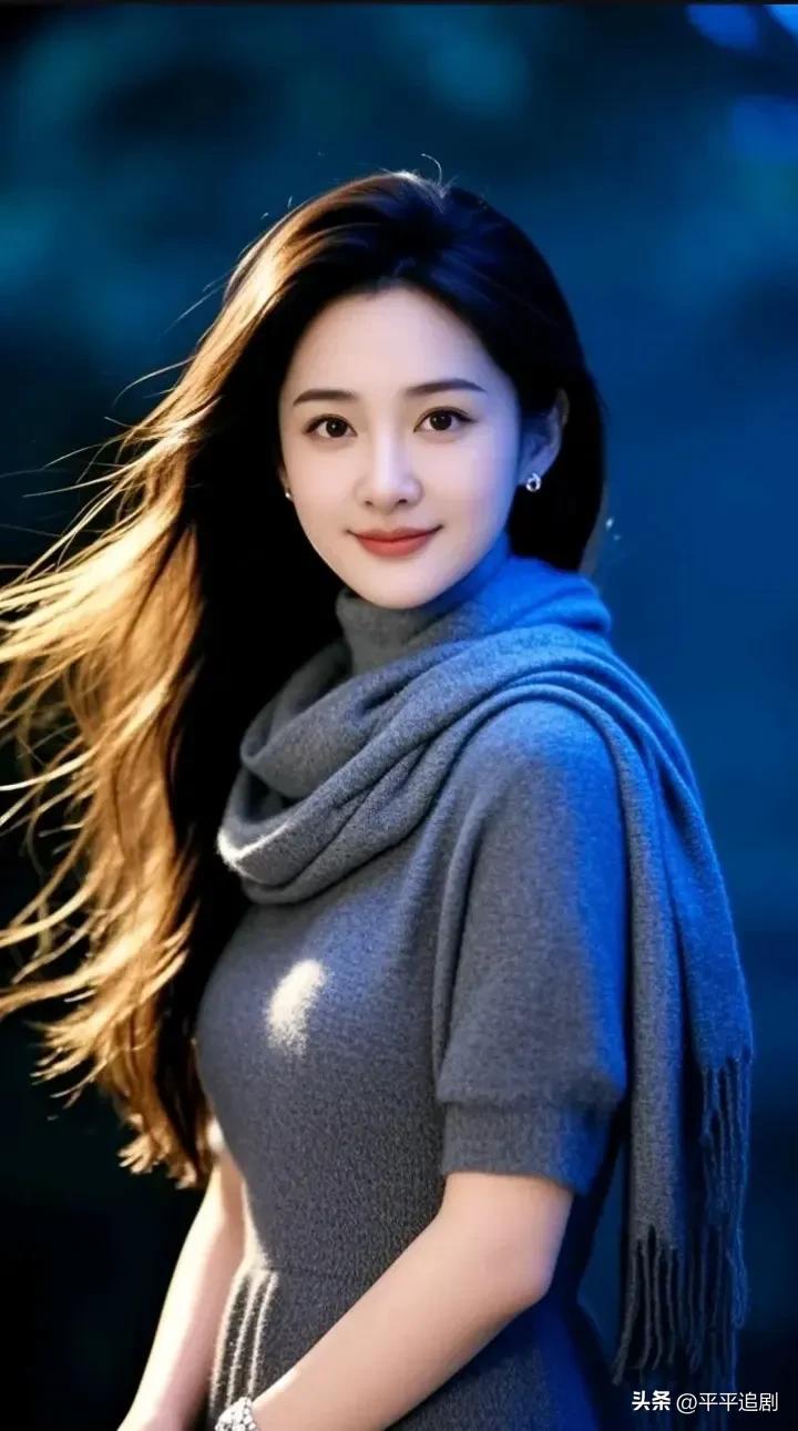 晚风拂过发梢，灰调针织裹着暖意，在蓝调夜色里，温柔自成一派。
中年女性精致感 轻