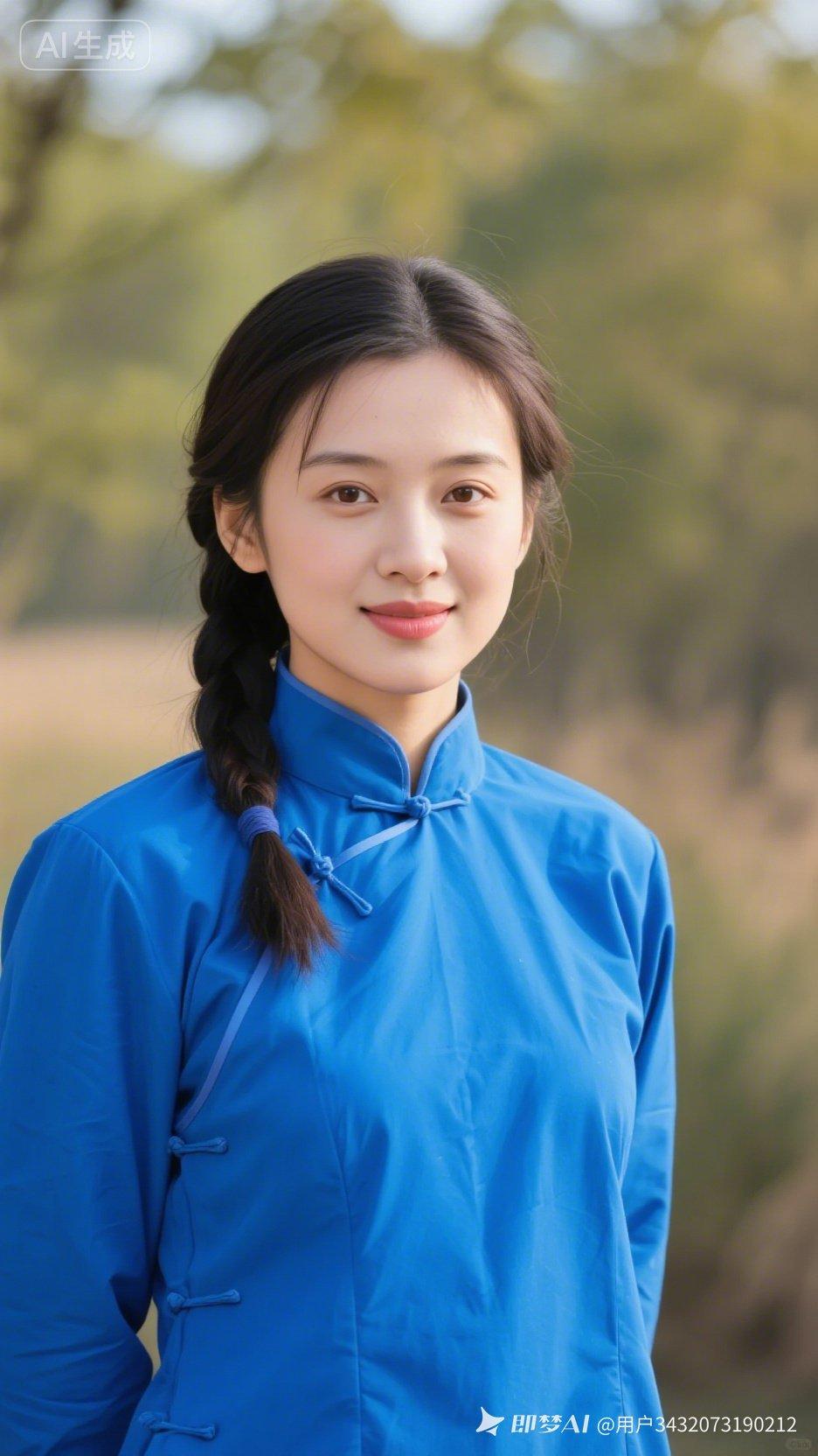 元气少女，蓝色旗袍，自然清新，美不胜收！