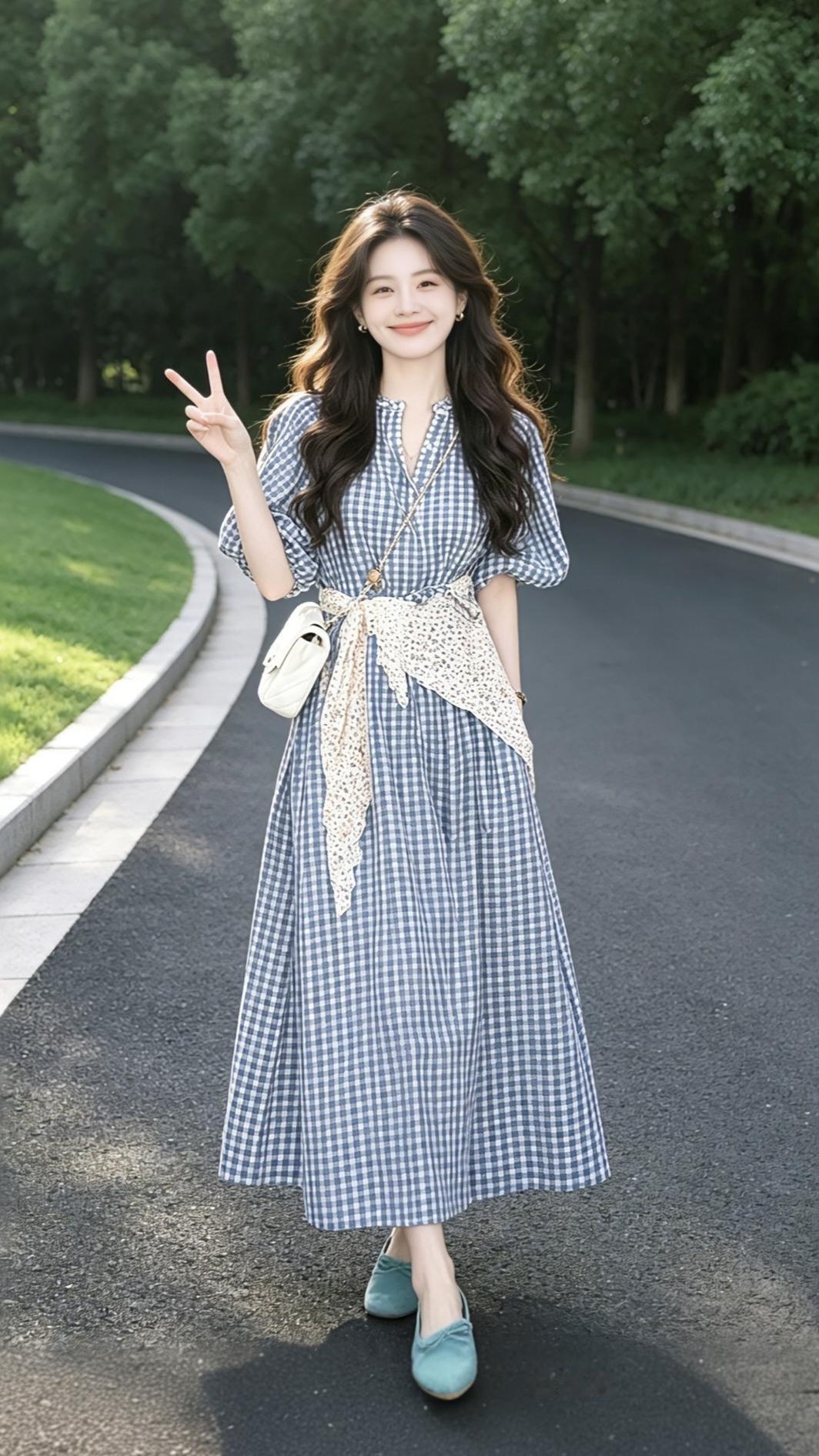 夏日出游穿搭 摆脱路人感穿搭我又心动了复古格子连衣裙女装穿搭