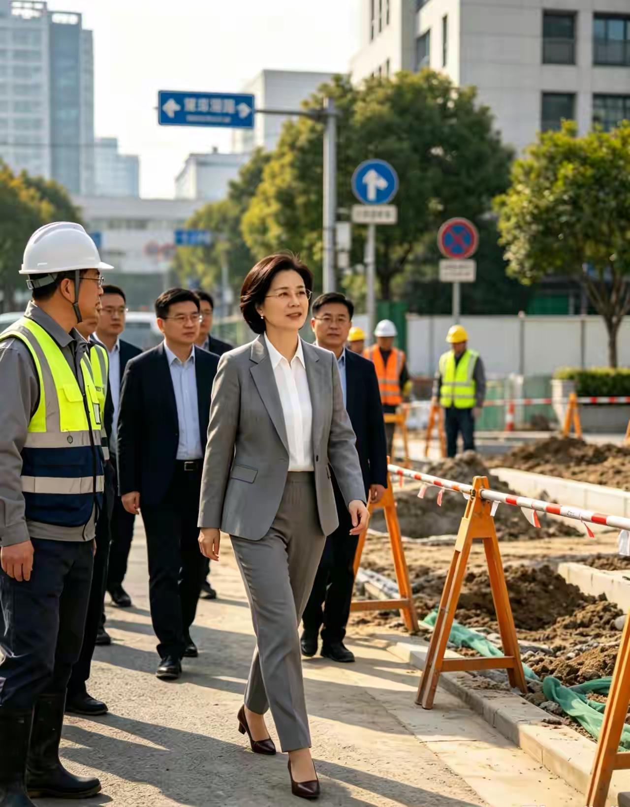 女领导上任第一天，就下工地视察，气场瞬间爆棚。