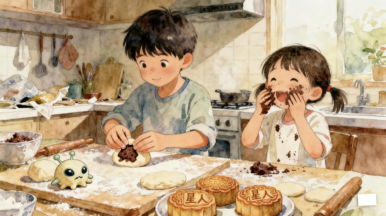 以前总盼着全家凑齐过中秋，今年他临时加班，我索性不纠结了！
 
下午带俩娃揉面团