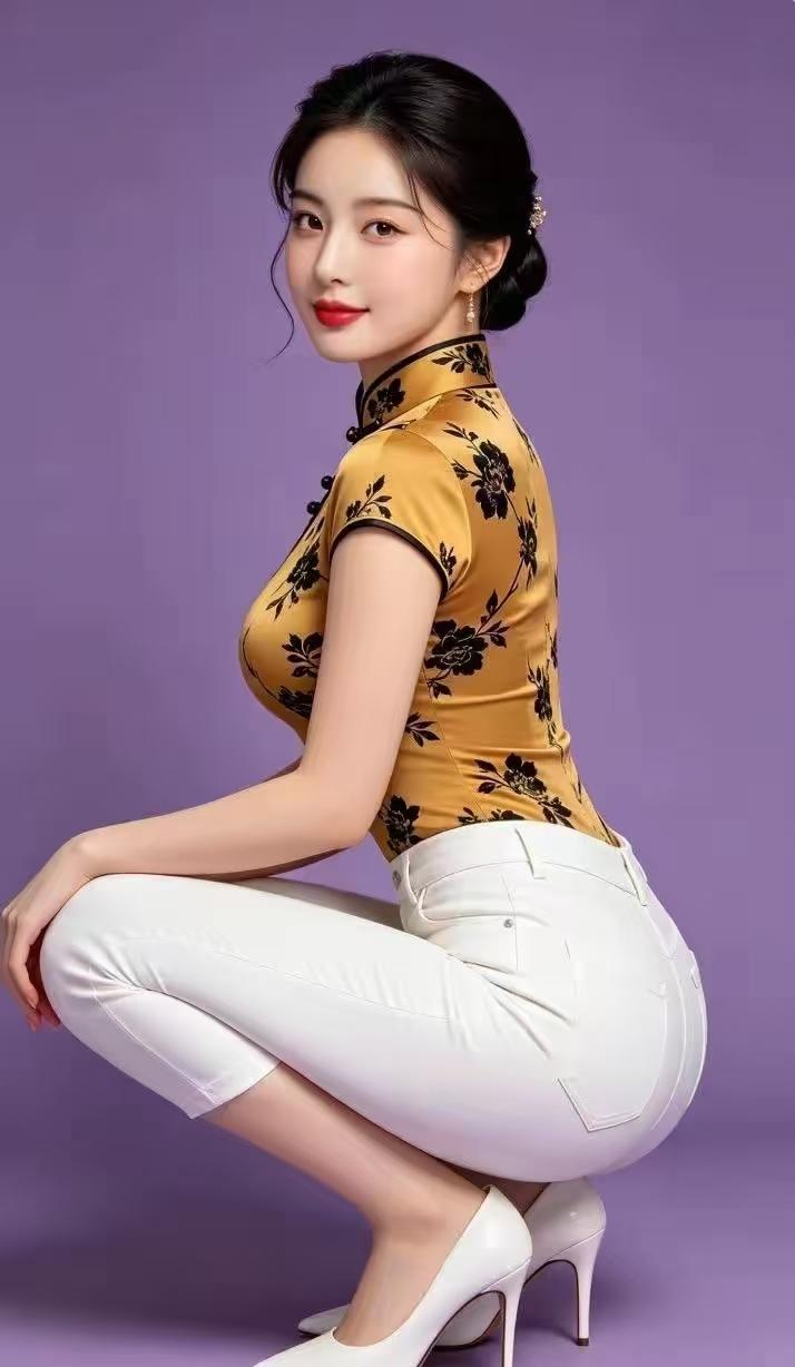 殿前欢.旗袍雅韵
韵悠悠，
旗袍温婉绾风流。
素裤清柔相衬秀，
雅态凝眸。
融今