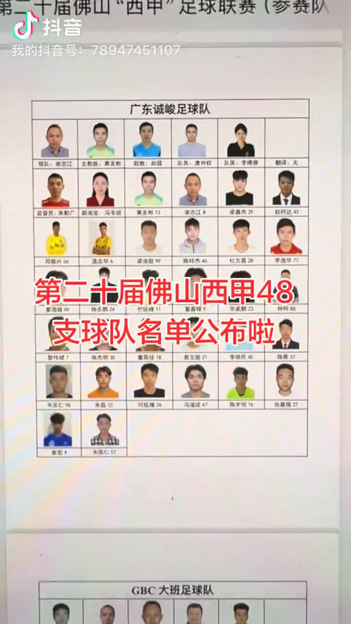 第二十届佛山西甲48支球队名单公布啦。