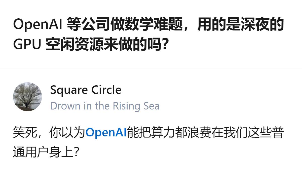 OpenAI这类公司做数学难题，并非用普通用户白天使用后剩下的GPU空闲资源，毕