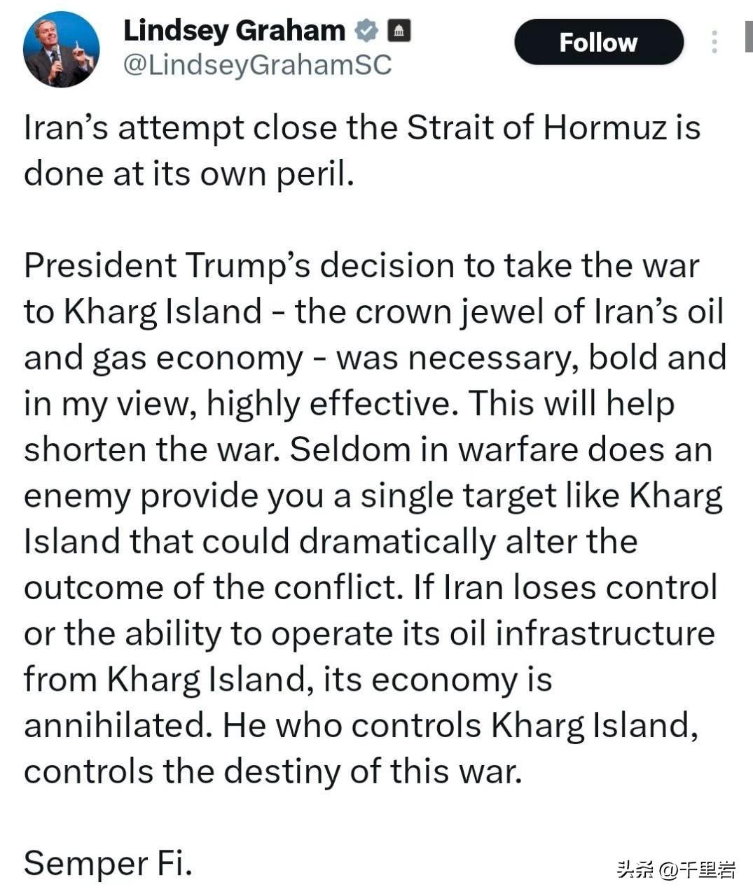 美国共和党绝对是石油瘾君子！2号大佬发疯的鼓动川普去哈克尔岛上抢石油……
这个格