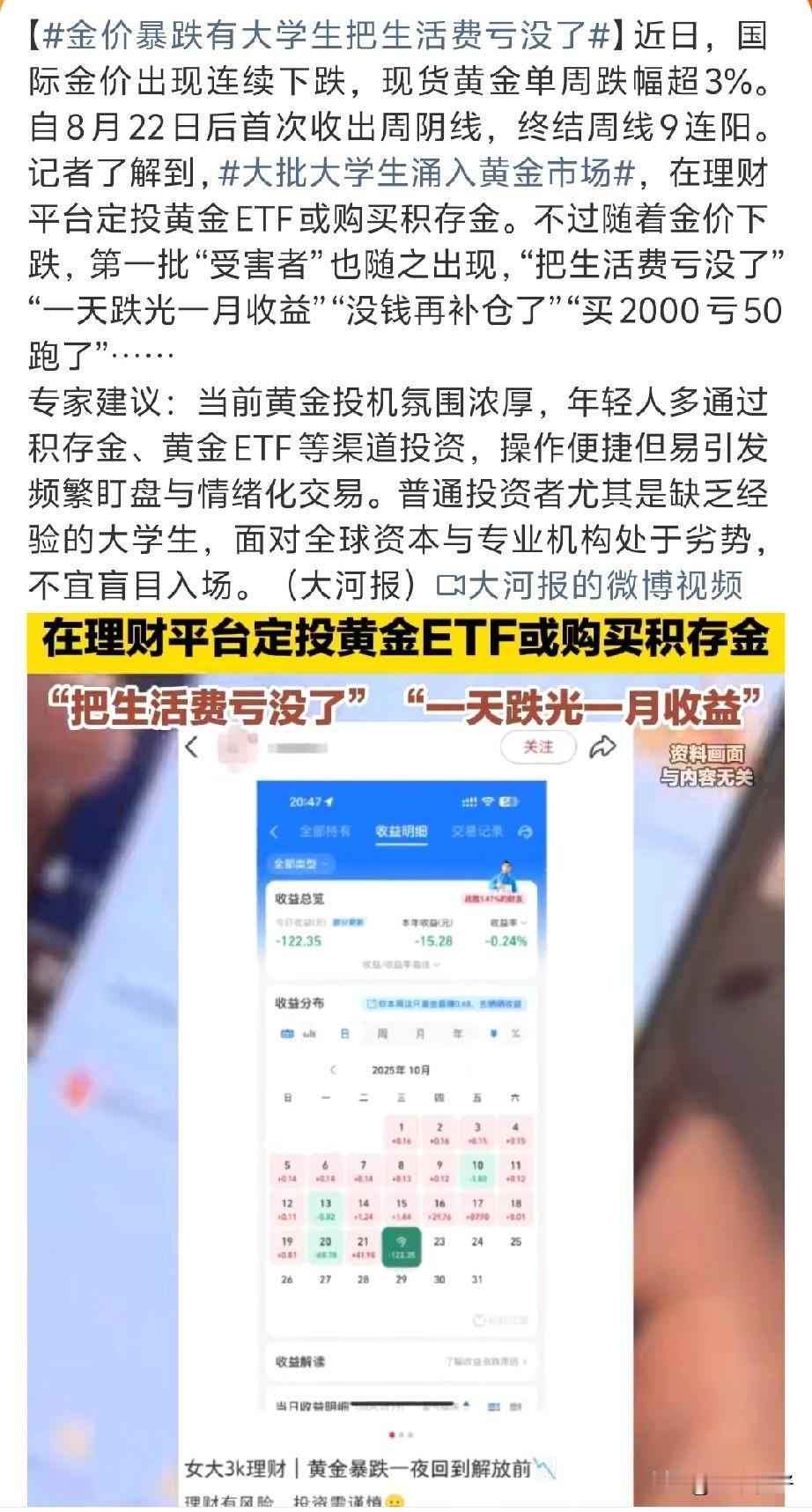疯狂的黄金……
大学生还是老老实实学习，投资水太深。

       很多大学生