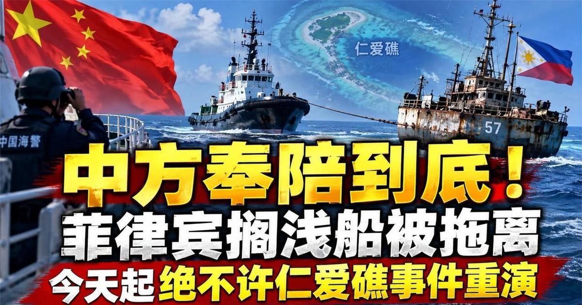 菲律宾又想故技重施，搁浅、碰撞、炒作舆论一套接一套，可惜船刚被拖走，现场视频就揭