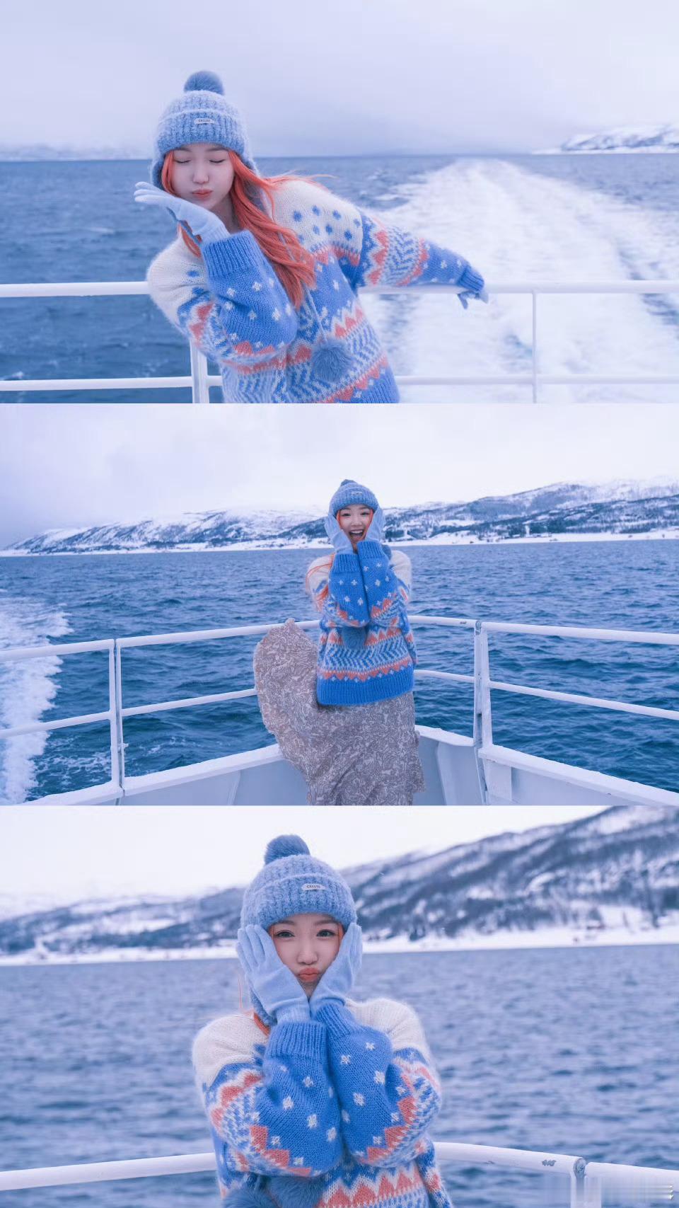 毛晓彤橙发北极plog毛晓彤一半雪山一半大海明信片 毛晓彤的橙发北极明信片 