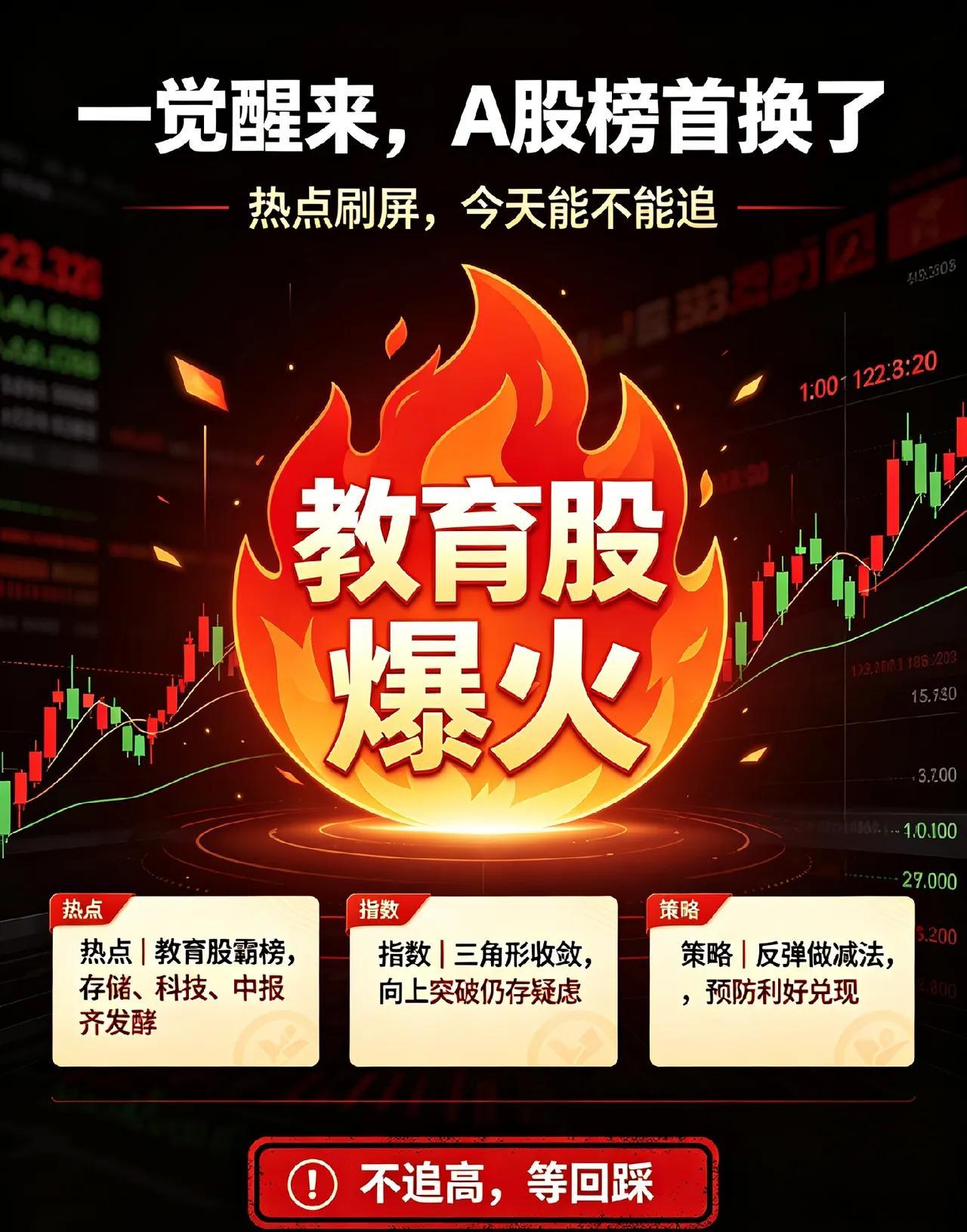 一觉醒来，教育股人气榜首，今天A股即将发生的一幕！一、热点消息①韩媒：长鑫存储加