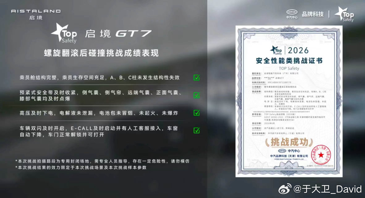 启境GT7全维安全有多强  近日，启境GT7完成CAS 5.0场景首测，并顺利通