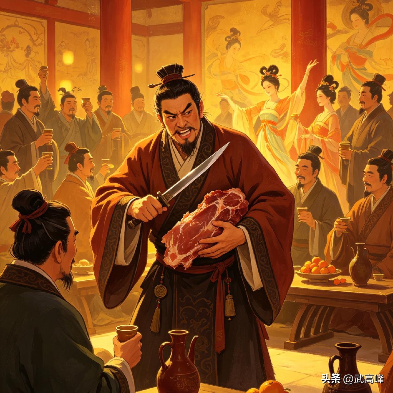 古代第一显眼包：

有一次，汉武帝给大臣们分赏赐肉，负责分肉的官员迟迟不到，一群